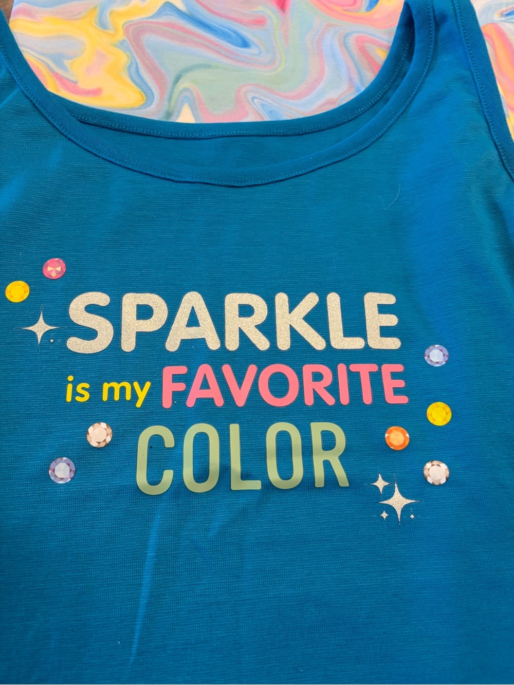 American Girl Teal Tank Top with Pastel Swirl Pajama Pants - Picture 2 of 5
